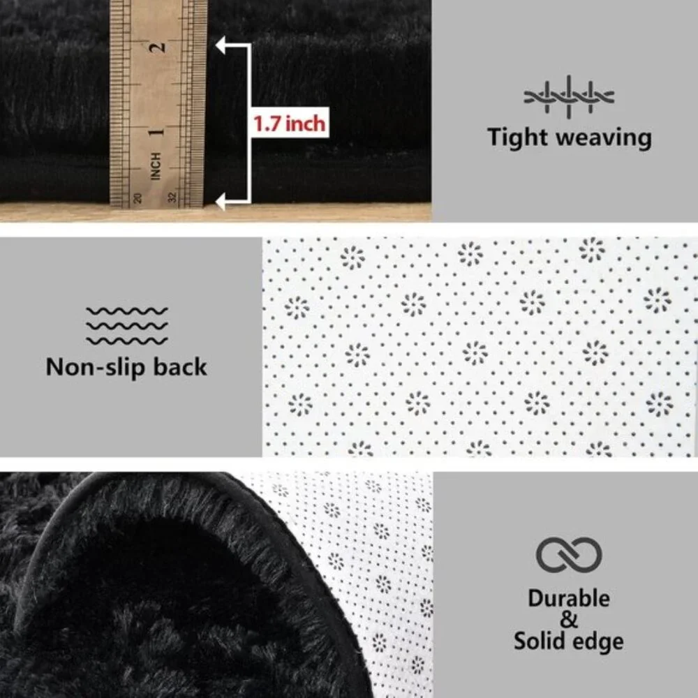 New 4x6 Black Fluffy Rug, Thick Shag Non-Slip Carpet for Home & Room Decor